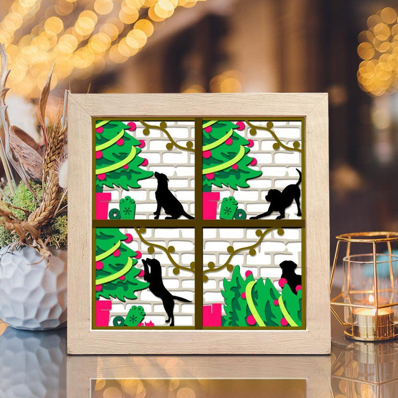 Dog Knock Over Christmas Tree – Paper Cut Light Box File - Cricut File - 8x8 inches - LightBoxGoodMan - LightboxGoodman