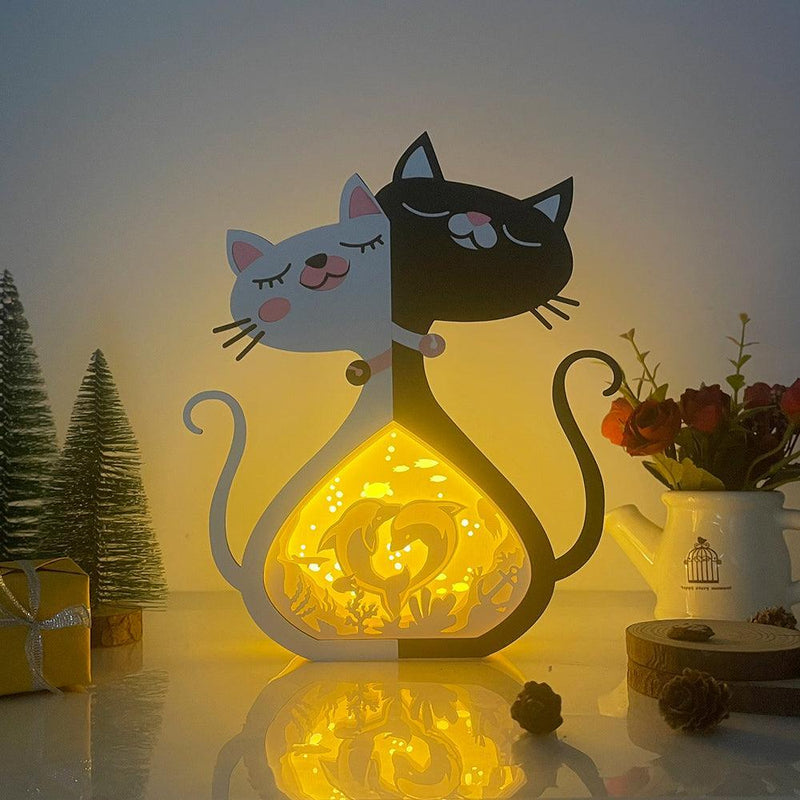 Dolphin Couple - Paper Cut Cat Couple Light Box File - Cricut File - 9,6x6,6 Inches - LightBoxGoodMan - LightboxGoodman