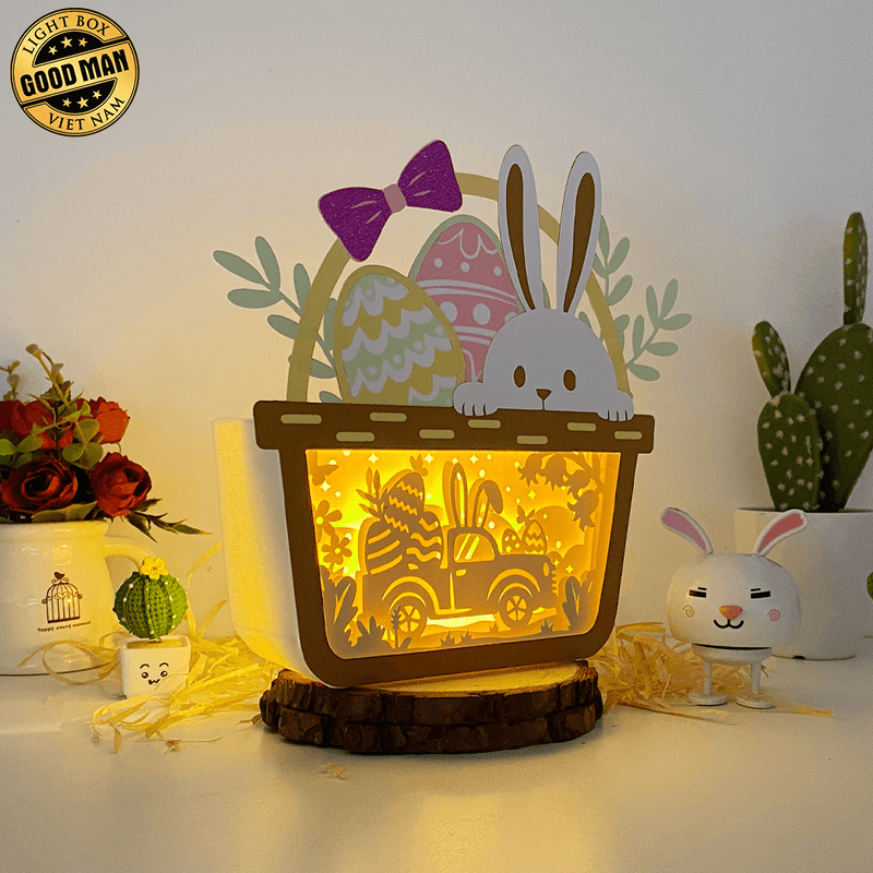 Easter Truck - Bunny Easter Basket Papercut Lightbox File - Cricut File - 8x7.3 Inches - LightBoxGoodMan - LightboxGoodman