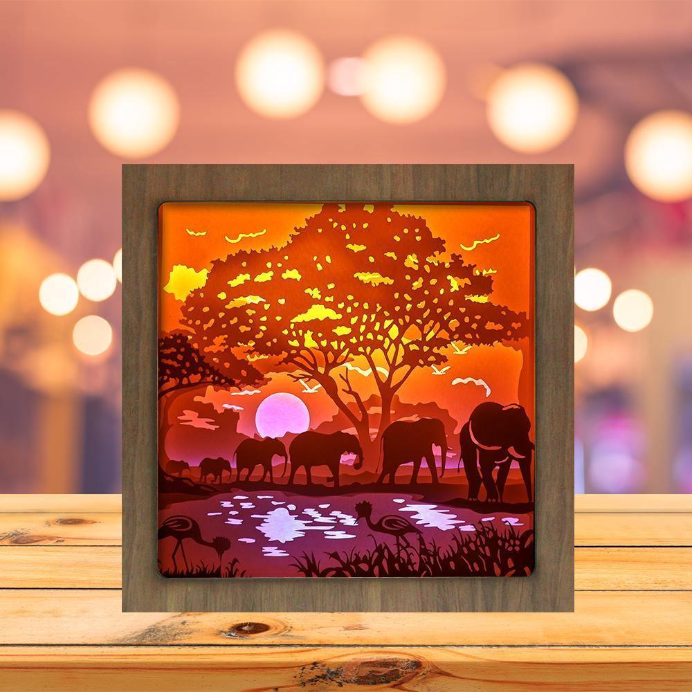 Elephant 1 Square - Paper Cutting Light Box - LightBoxGoodman