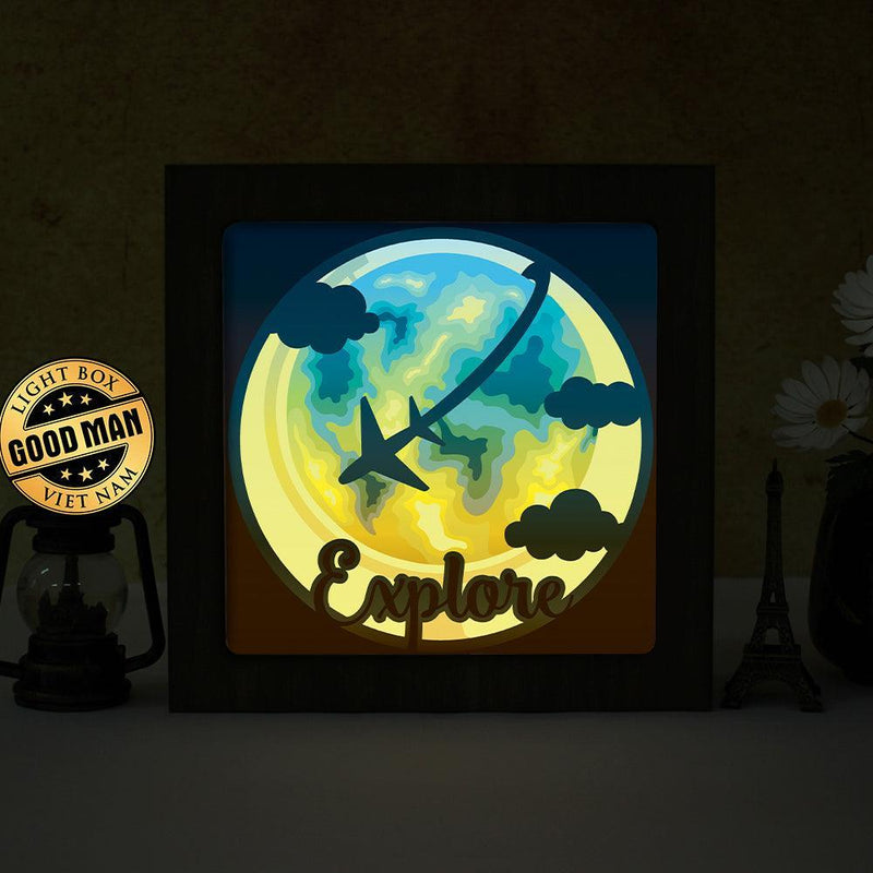 Explore Travel – Paper Cut Light Box File - Cricut File - 20x20cm - LightBoxGoodMan - LightboxGoodman