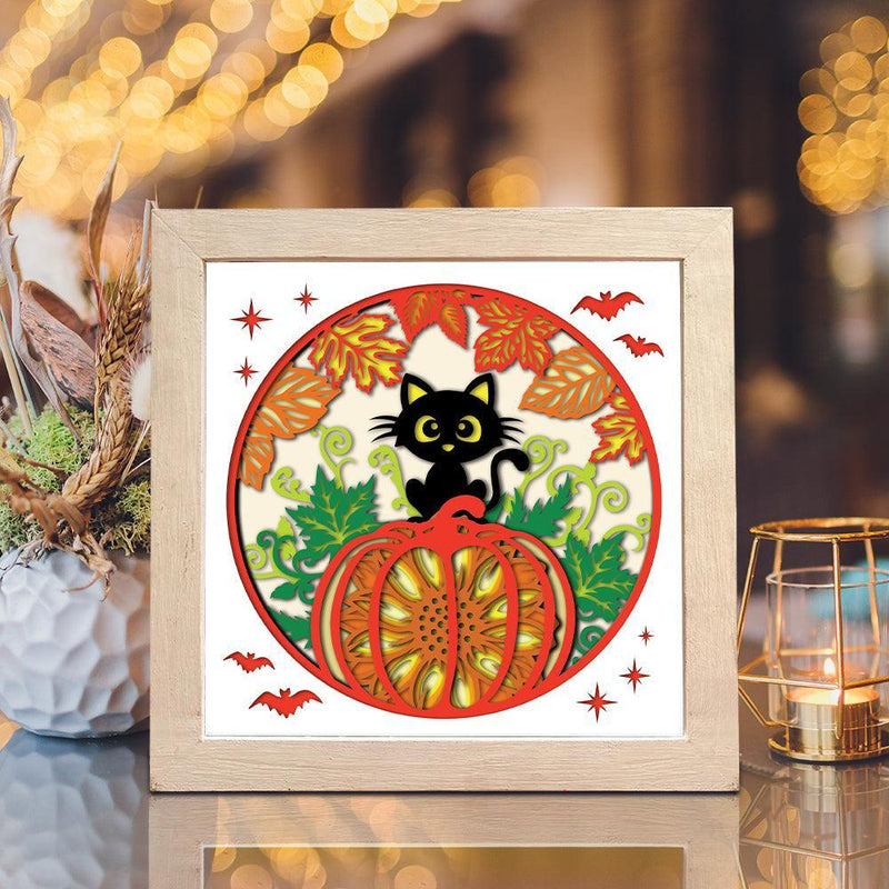 Fall Cat – Paper Cut Light Box File - Cricut File - 8x8 inches - LightBoxGoodMan - LightboxGoodman