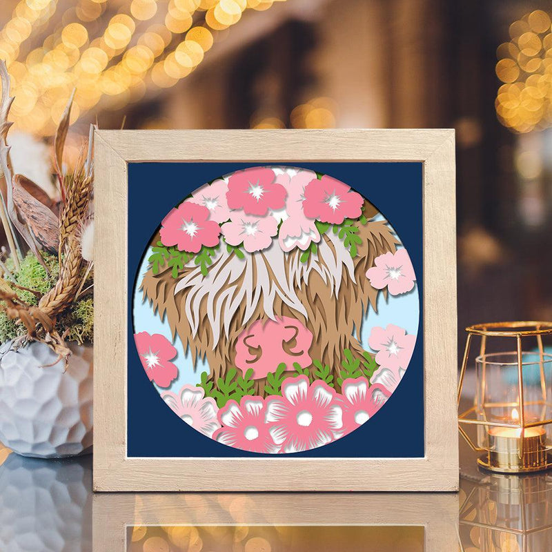 Floral Highland Cow 3 – Paper Cut Light Box File - Cricut File - 8x8 inches - LightBoxGoodMan - LightboxGoodman