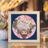 Floral Highland Cow – Paper Cut Light Box File - Cricut File - 20x20cm - LightBoxGoodMan