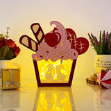 Gnome Love - Paper Cut Cupcake Light Box File - Cricut File - 7,2x6,3 inches - LightBoxGoodMan