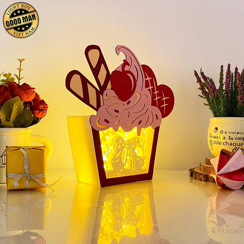 Gnome Love - Paper Cut Cupcake Light Box File - Cricut File - 7,2x6,3 inches - LightBoxGoodMan - LightboxGoodman