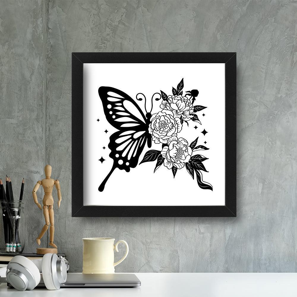 Half butterfly and flower – Paper Cutting SVG Template files, 22.5x23 cm - LightboxGoodman