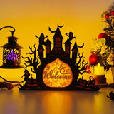 Halloween Welcome - Paper Cut Haunted Castle Light Box File - Cricut File - 19.7x24.7 cm - LightBoxGoodMan