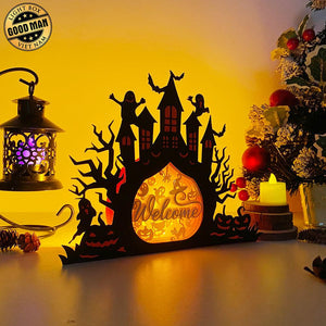 Halloween Welcome - Paper Cut Haunted Castle Light Box File - Cricut File - 19.7x24.7 cm - LightBoxGoodMan - LightboxGoodman