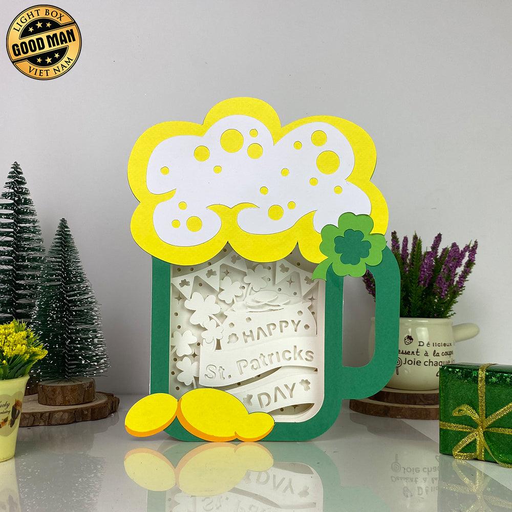 Happy St.Patrick's Day - St Patrick Beer Mug Papercut Lightbox File - Cricut File - 9x7 Inches - LightBoxGoodMan - LightboxGoodman