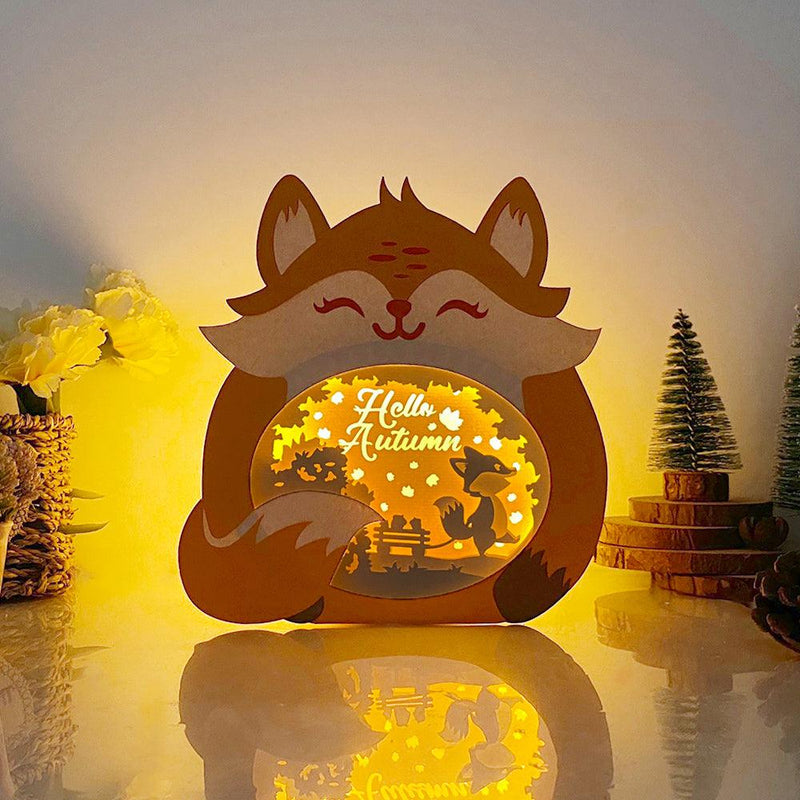 Hello Autumn - Fox Papercut Lightbox File - 6.7x7" - Cricut File - LightBoxGoodMan - LightboxGoodman