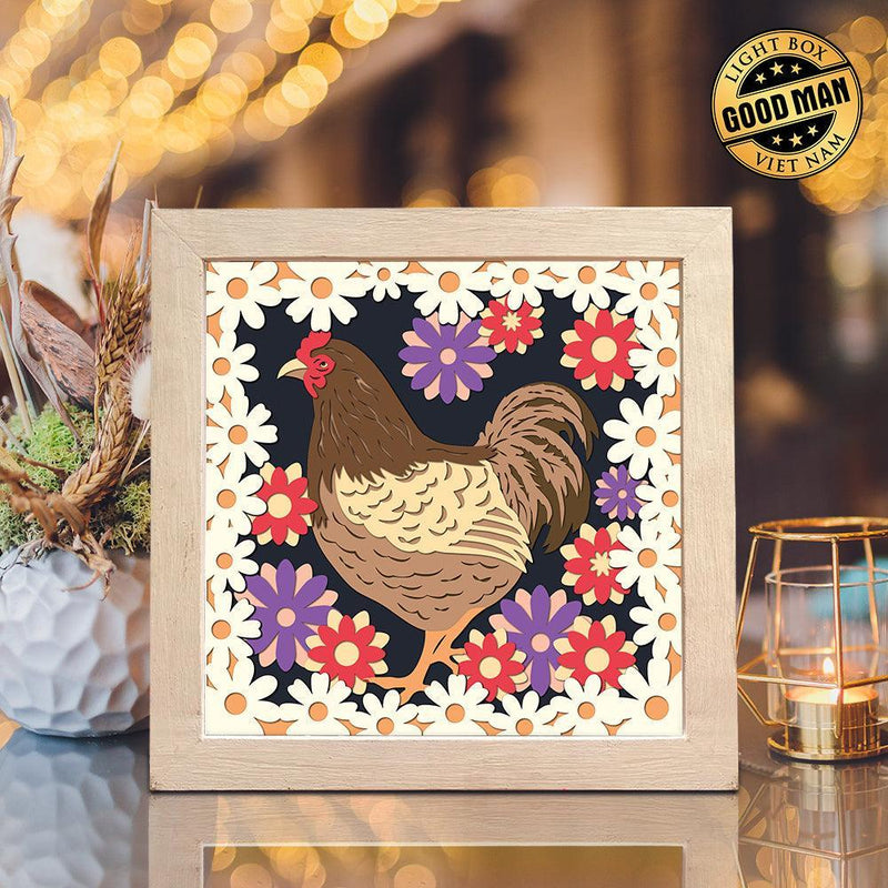 Hen With Flowers – Paper Cut Light Box File - Cricut File - 8x8 inches - LightBoxGoodMan - LightboxGoodman