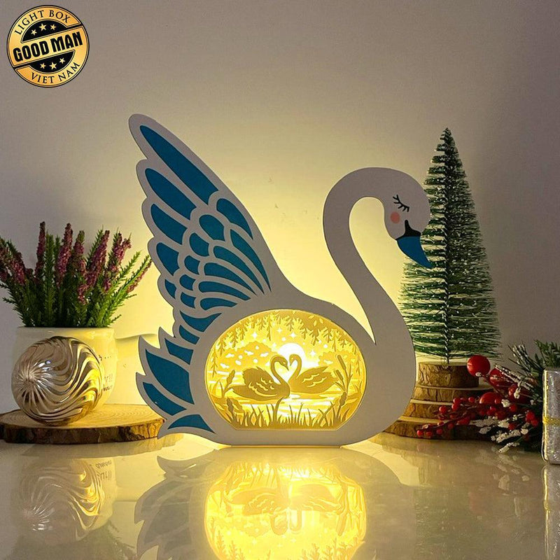 Love 2 - Paper Cut Swan Light Box File - Cricut File - 7x8 inches - LightBoxGoodMan - LightboxGoodman
