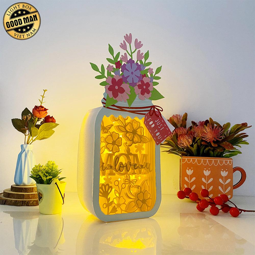 Love You Mom - Paper Cut Floral Mason Jar Light Box File - Cricut File - 11,1x5,5 Inches - LightBoxGoodMan - LightboxGoodman