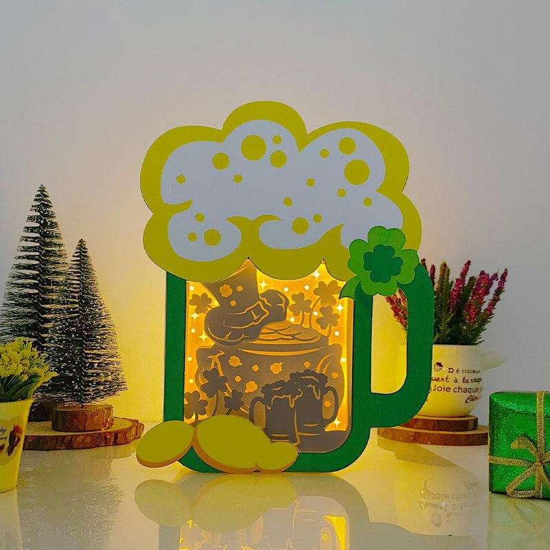 Lucky Beer - St. Patrick's Beer Mug Papercut Lightbox File - Cricut File - 9x7 Inches - LightBoxGoodMan - LightboxGoodman