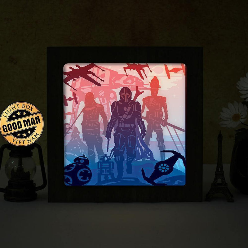 Mandalorian Square - Paper Cut Light Box File - Cricut File - 20x20cm - LightBoxGoodMan - LightboxGoodman