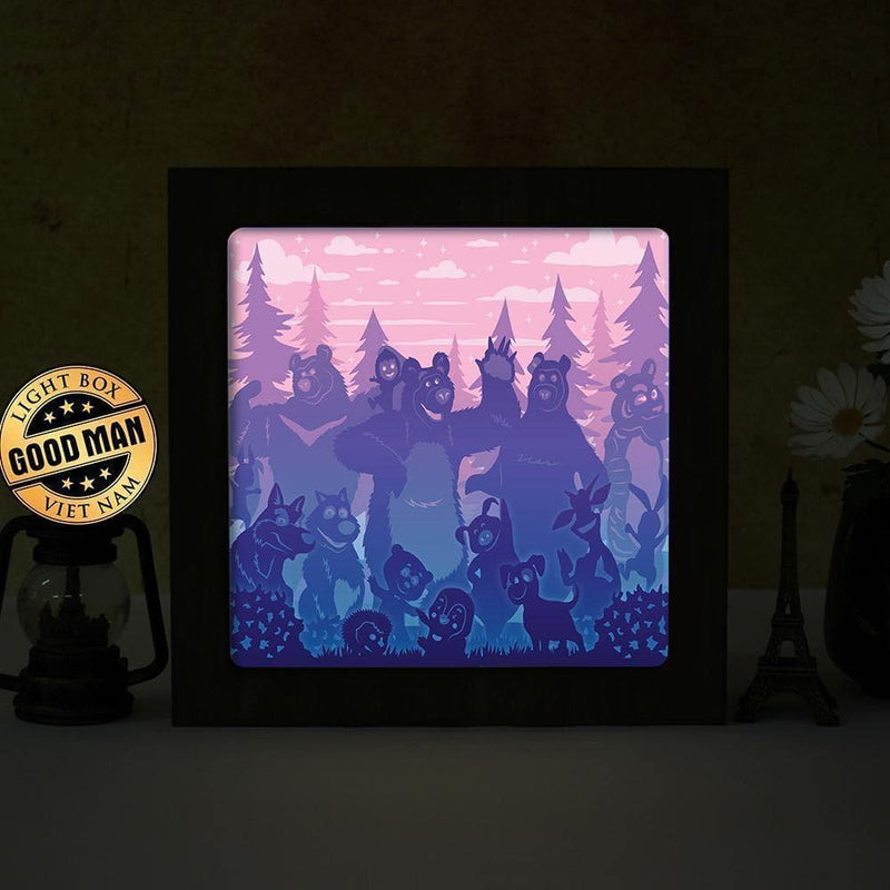Masha And The Bear Square – Paper Cut Light Box File - Cricut File - 20x20cm - LightBoxGoodMan - LightboxGoodman