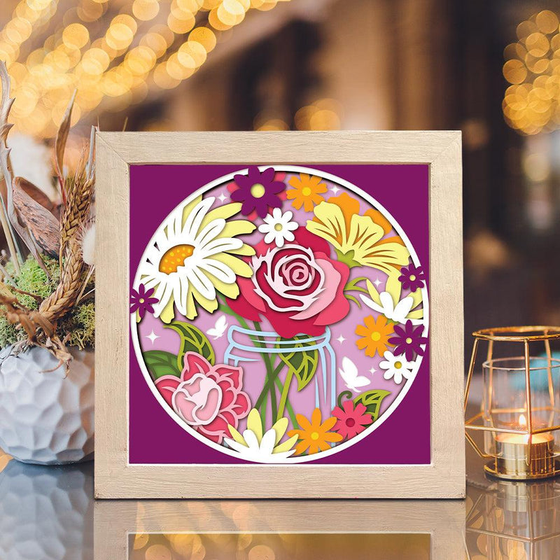 Mason Jar Bouquet - Paper Cut Light Box File - 8x8" - Cricut File - LightBoxGoodMan - LightboxGoodman