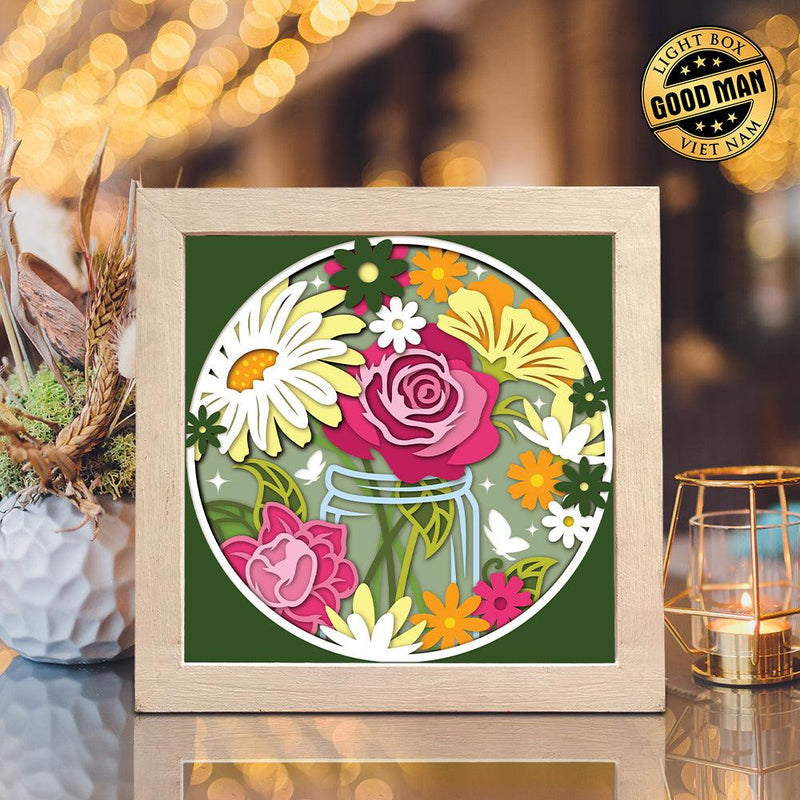 Mason Jar Bouquet - Paper Cut Light Box File - 8x8" - Cricut File - LightBoxGoodMan - LightboxGoodman