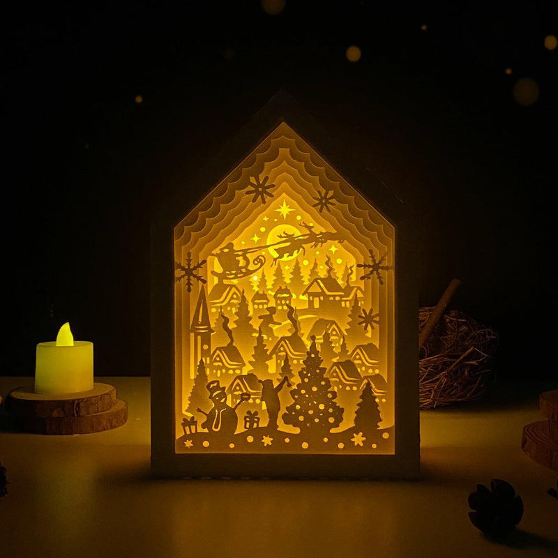 Merry Christmas 1 - Paper Cut House Light Box File - Cricut File - 13x19 cm - LightBoxGoodMan - LightboxGoodman