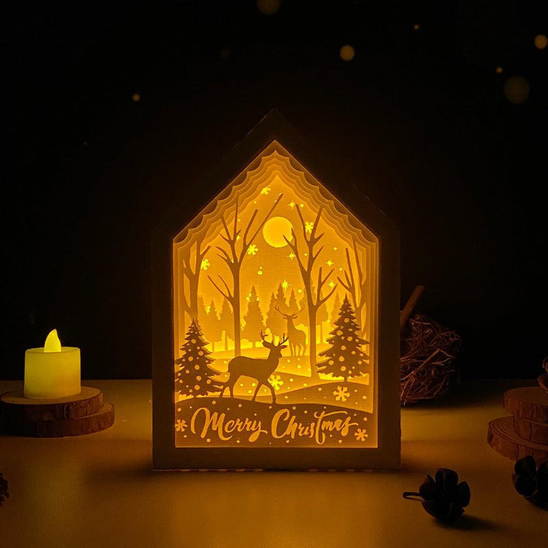 Merry Christmas 2 - Paper Cut House Light Box File - Cricut File - 13x19 cm - LightBoxGoodMan - LightboxGoodman