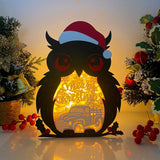 Merry Christmas - Paper Cut Owl Light Box File - Cricut File - 25x20 cm - LightBoxGoodMan