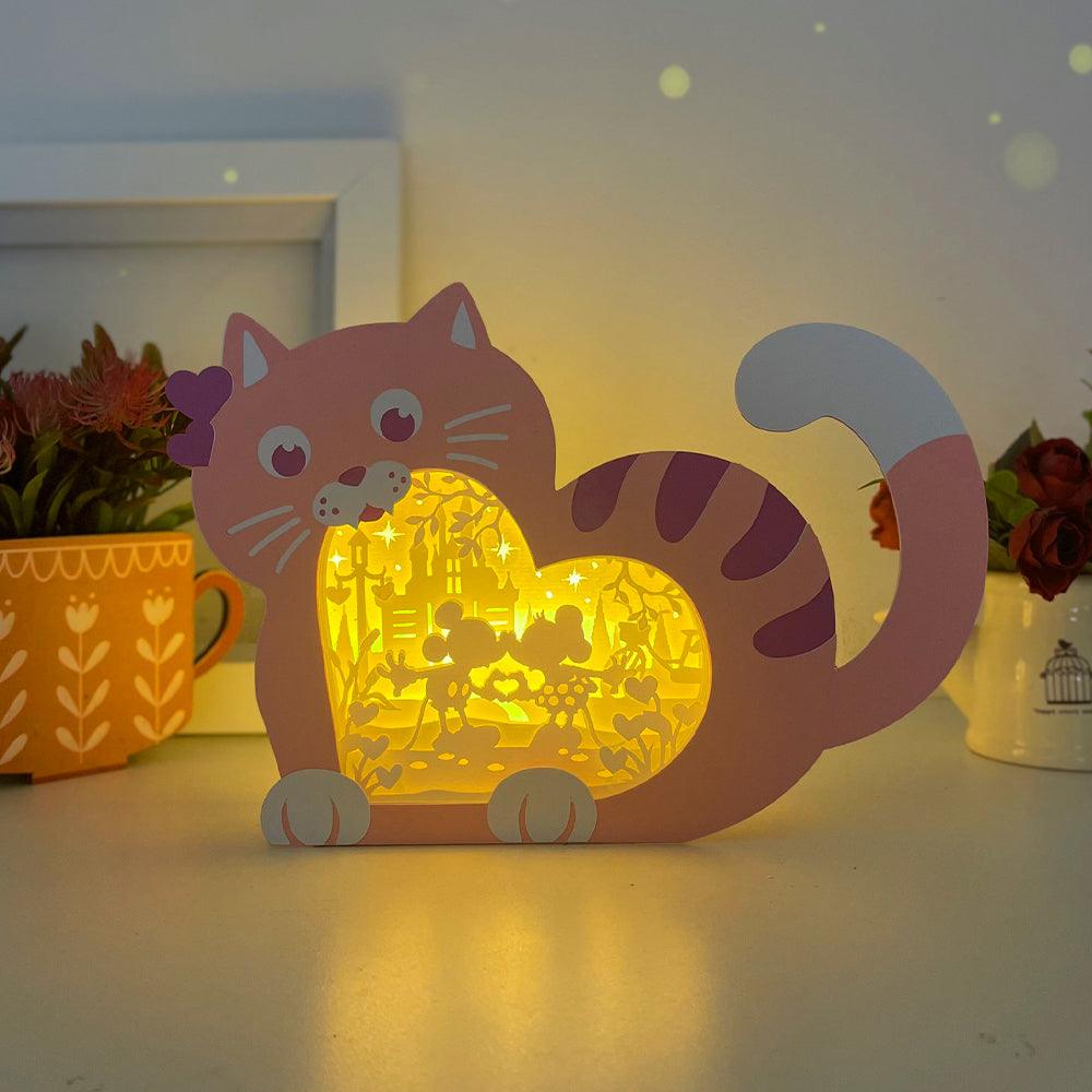 Mickey And Mini - Paper Cut Cat Heart Light Box File - Cricut File - 9,5x6,7 Inches - LightBoxGoodMan - LightboxGoodman