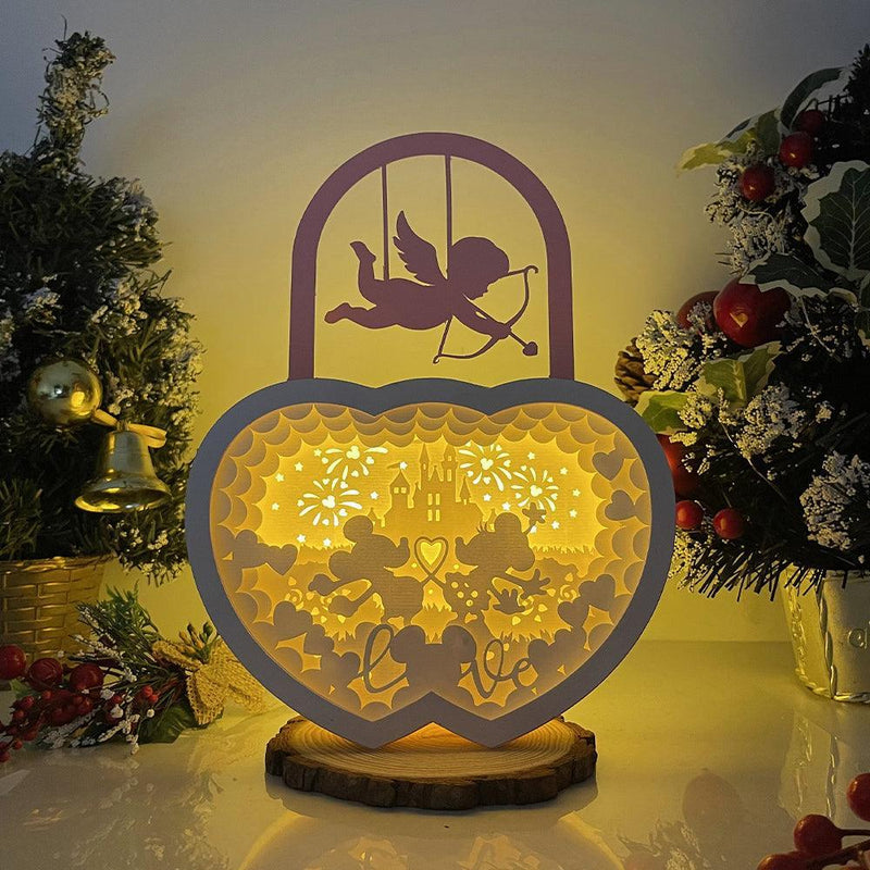 Mickey And Minnie - Paper Cut Love Locks Light Box File - Cricut File - 9,9x7,7 Inches - LightBoxGoodMan - LightboxGoodman