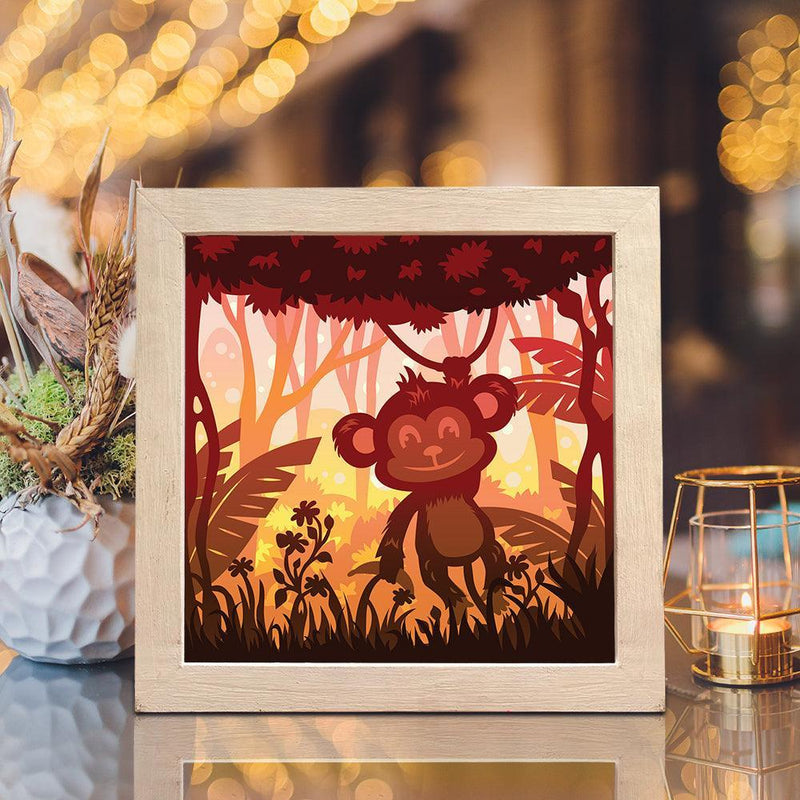Monkey Jungle – Paper Cut Light Box File - Cricut File - 8x8 inches - LightBoxGoodMan - LightboxGoodman