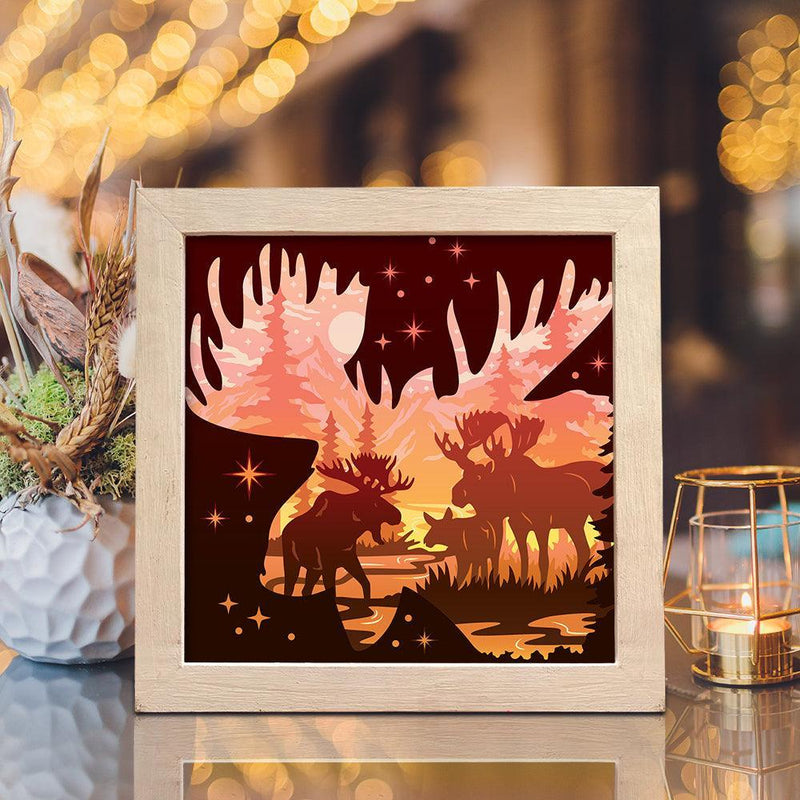 Moose 2 Square– Paper Cut Light Box File - Cricut File - 8x8 inches - LightBoxGoodMan - LightboxGoodman