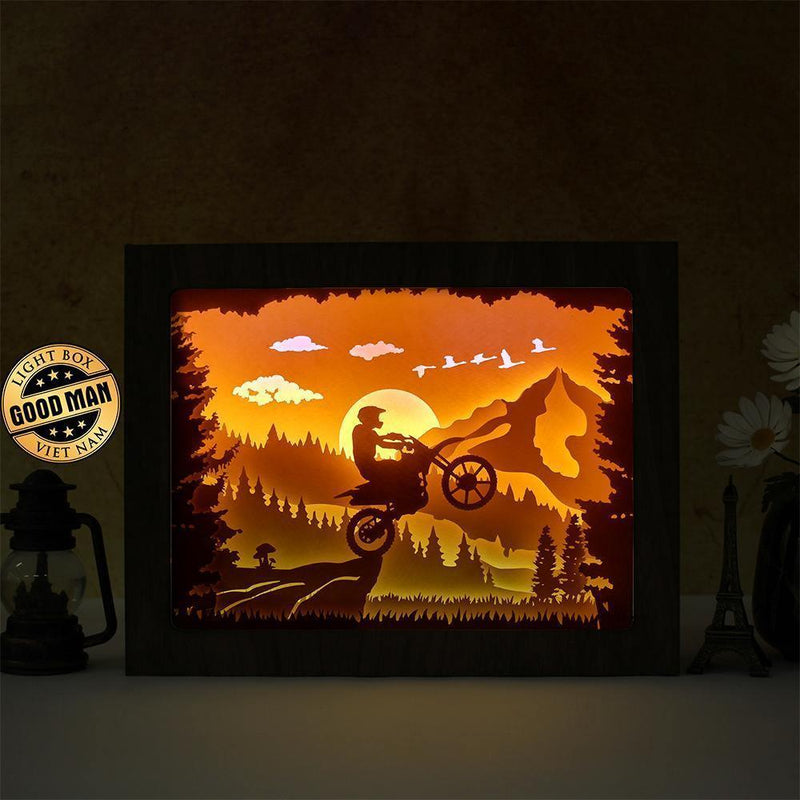 Motorcycle In The Mountain - Paper Cut Light Box File - Cricut File - 8x10 Inches - LightBoxGoodMan - LightboxGoodman