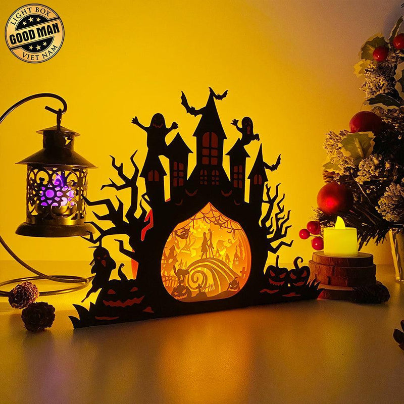 Nightmare Before Christmas - Paper Cut Haunted Castle Light Box File - Cricut File - 19.7x24.7 cm - LightBoxGoodMan - LightboxGoodman