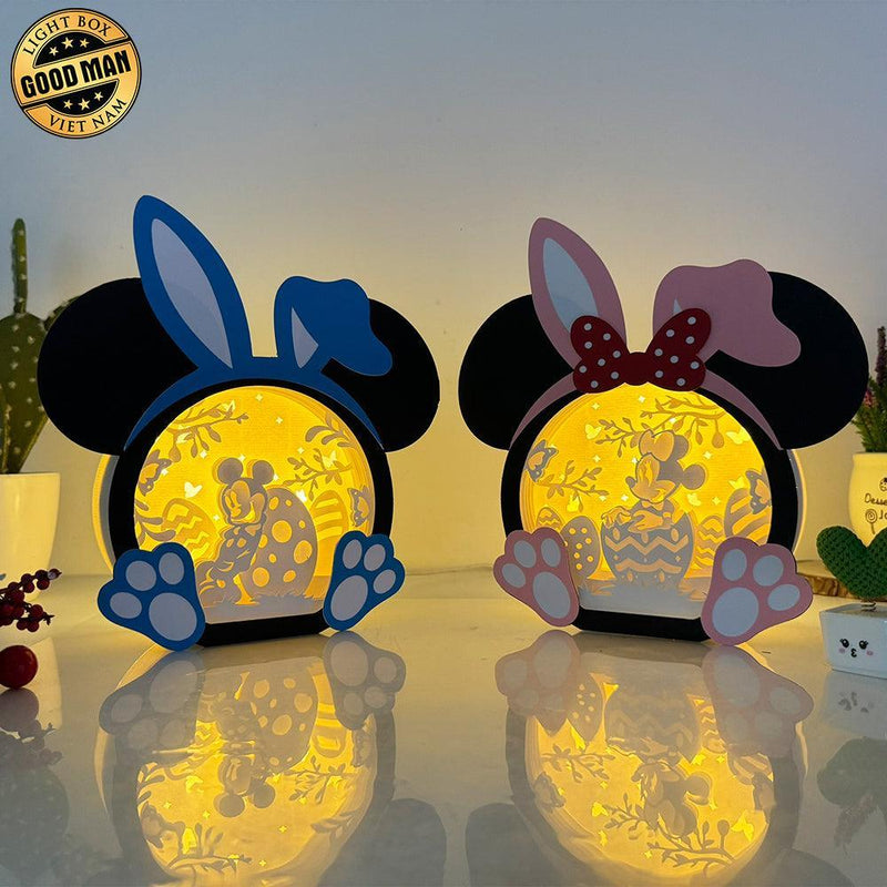 Pack 2 Easter Mickey Couple - Easter Disney Mouse Papercut Lightbox File - Cricut File - 7.3x7.3 Inches - LightBoxGoodMan - LightboxGoodman