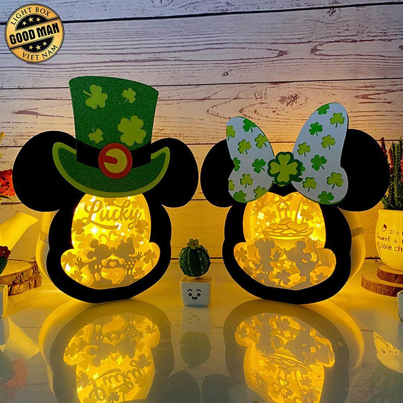 Pack 2 Lucky Mickey Couple - Lucky Disney Mouse Papercut Lightbox File - St Patrick Motif - Cricut File - LightBoxGoodMan - LightboxGoodman
