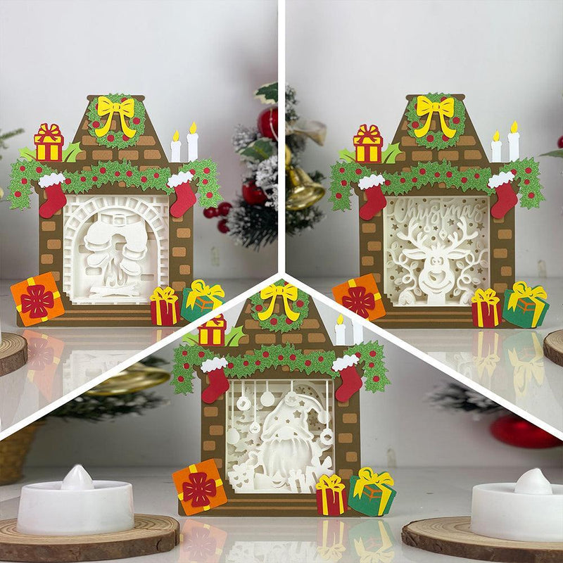 Pack 3 Christmas 1 - Paper Cut Fireplace Light Box File - Cricut File - 7,6x7cm - LightBoxGoodMan - LightboxGoodman