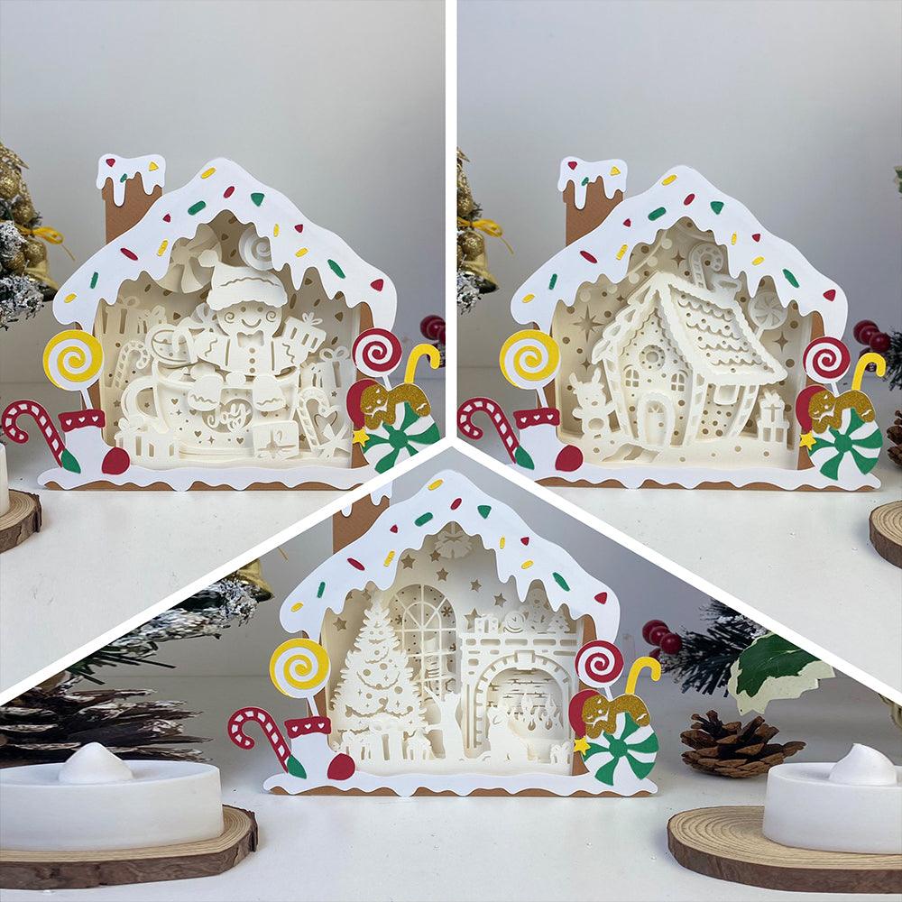 Pack 3 Christmas 1- Paper Cut Gingerbread House Light Box File - Cricut File - 7x9 Inches - LightBoxGoodMan - LightboxGoodman