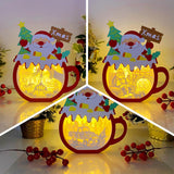 Pack 3 Christmas 1 - Paper Cut Hot Cocoa Light Box File - Santa Motif - Cricut File - 7,6x7,1 inches - LightBoxGoodMan