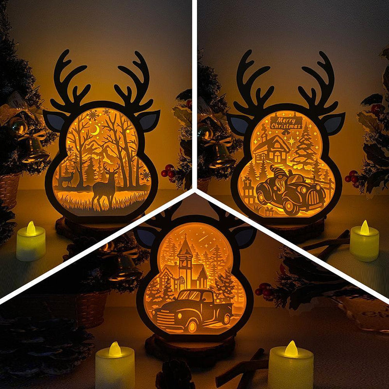 Pack 3 Christmas 1 - Paper Cut Reindeer Light Box File - Cricut File - 24,4x17cm - LightBoxGoodMan - LightboxGoodman