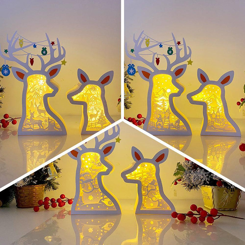 Pack 3 Christmas 2 - Paper Cut Deer Couple Light Box File - Cricut File - 10,4x7 inches - LightBoxGoodMan - LightboxGoodman