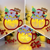 Pack 3 Christmas 2 - Paper Cut Hot Cocoa Light Box File - Santa Motif - Cricut File - 7,6x7,1 inches - LightBoxGoodMan