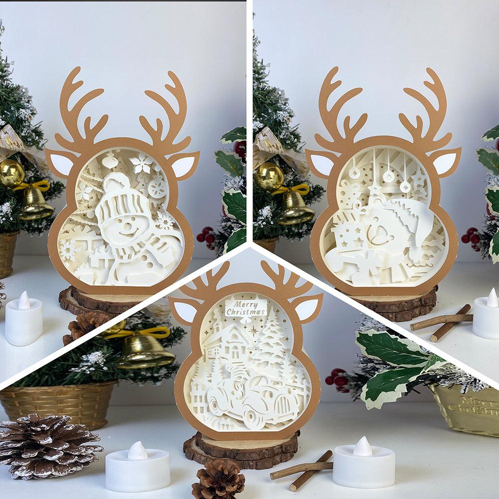 Pack 3 Christmas 2 - Paper Cut Reindeer Light Box File - Cricut File - 24,4x17cm - LightBoxGoodMan - LightboxGoodman