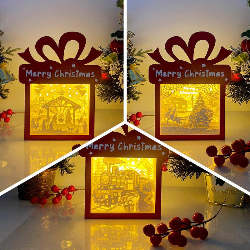 Pack 3 Christmas 3 - Paper Cut Gift Light Box File - Cricut File - 21x16cm - LightBoxGoodMan - LightboxGoodman