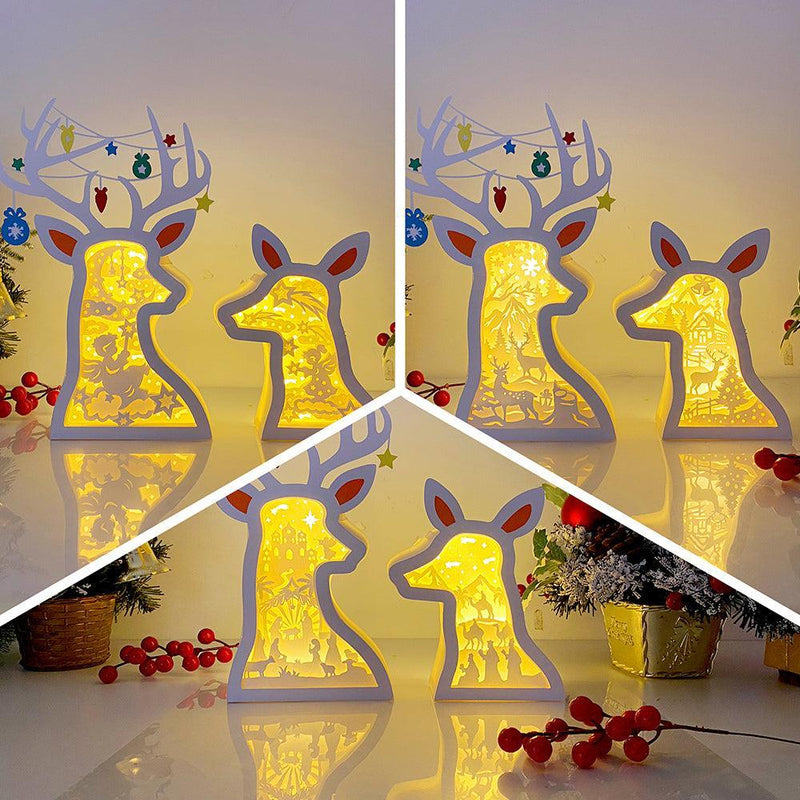 Pack 3 Christmas 4 - Paper Cut Deer Couple Light Box File - Cricut File - 10,4x7 inches - LightBoxGoodMan - LightboxGoodman