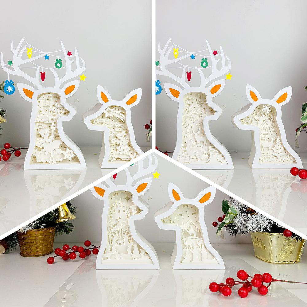 Pack 3 Christmas 4 - Paper Cut Deer Couple Light Box File - Cricut File - 10,4x7 inches - LightBoxGoodMan - LightboxGoodman