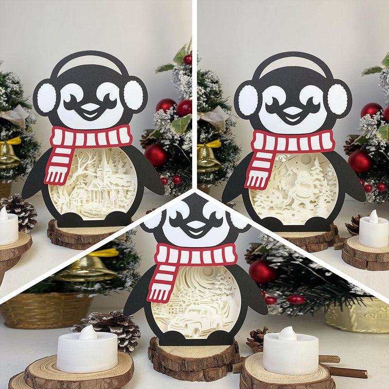 Pack 3 Christmas 4 - Paper Cut Penguin Light Box File - Cricut File - 25x20cm - LightBoxGoodMan - LightboxGoodman
