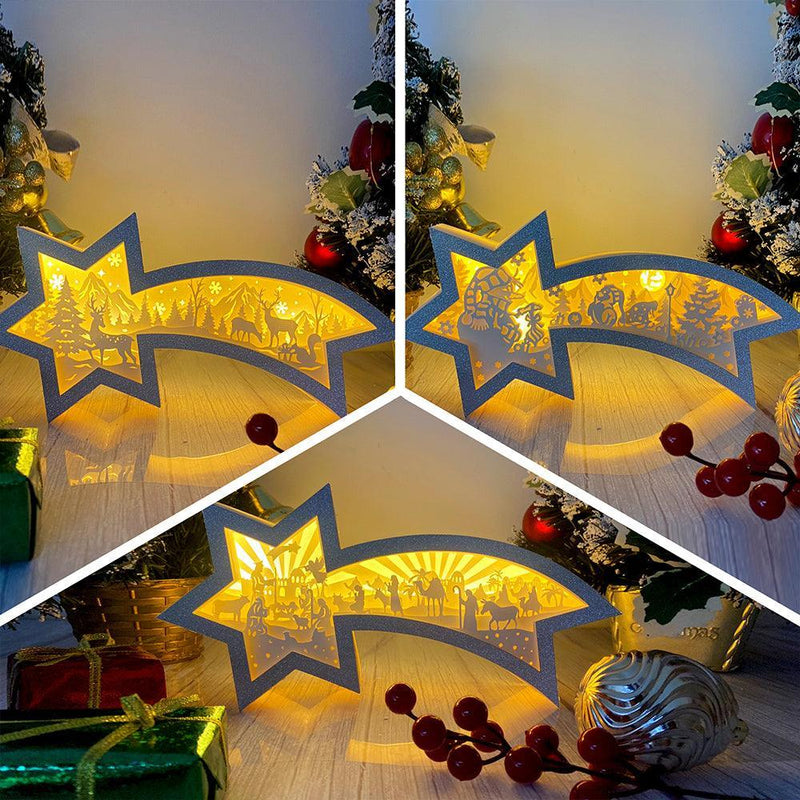 Pack 3 Christmas 4 - Paper Cut Star Light Box File - Cricut File - 28x13.7cm - LightBoxGoodMan - LightboxGoodman