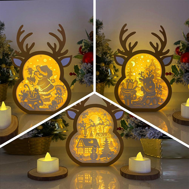 Pack 3 Christmas 5 - Paper Cut Reindeer Light Box File - Cricut File - 24,4x17cm - LightBoxGoodMan - LightboxGoodman