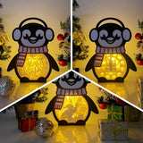 Pack 3 Christmas 6 - Paper Cut Penguin Light Box File - Cricut File - 25x20cm - LightBoxGoodMan - LightboxGoodman