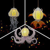 Pack 3 Different Aquatic Creatures 1  - 3D Animal-shaped Lantern File - Cricut File - LightBoxGoodMan