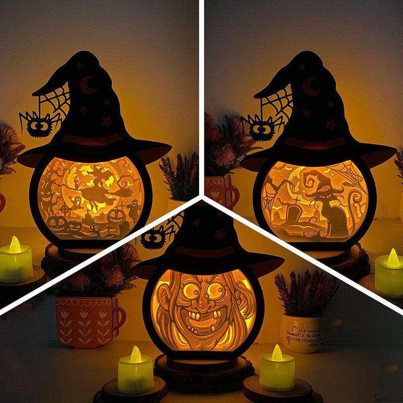 Pack 3 Halloween 1 - Paper Cut Witch Hat Light Box File - Cricut File - 18x23 cm - LightBoxGoodMan - LightboxGoodman
